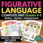 ELA Figurative Language Bundle | Notes Practice Sorting Cards Assessment | 4th 5th Grade